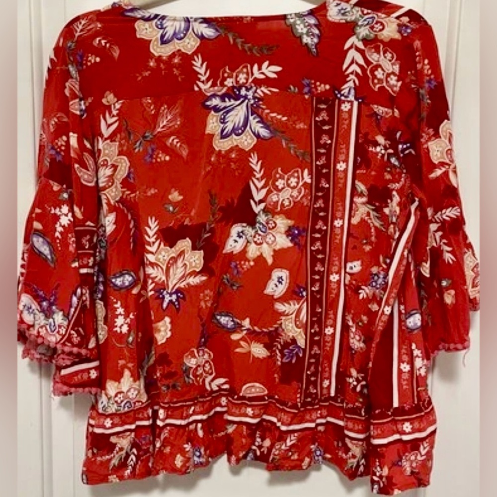 Jaase Boho Floral Tunic Top Festivalcore Coastal Cowgirl Peasant Blouse Size Sm‎ - Picture 3 of 9